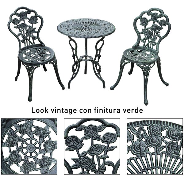 Outsunny Set da Giardino Bistroset Mobili da Giardino 3 pz. Fusione di Alluminio Verde Antico