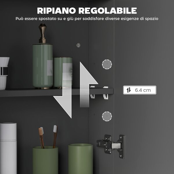 HOMCOM Armadietto Pensile Bagno 2 Ante con Specchiera e 2 Ripiani Interni in MDF, 60x15x75 cm, Nero | Aosom Italy