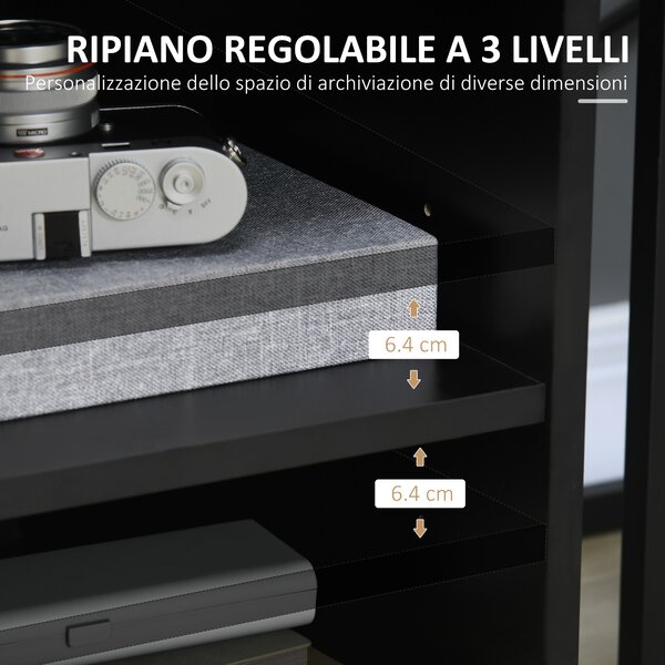 HOMCOM Mobile Porta Stampante con Ruote a Freno, Mobiletto per Stampante con Armadietto Anta Soft Close, 3 Scomparti Aperti, Ripiano Regolabile, Multiuso per Ufficio Studio, 60x50x65.5 cm, Nero | Aosom Italy