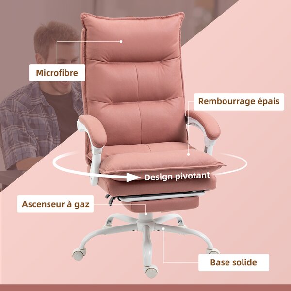 Vinsetto Poltrona da Ufficio Massaggiante e Riscaldante, Sedia con Altezza regolabile e Schienale Reclinabile, 66x74x121,5 cm, Rosa | Aosom Italy