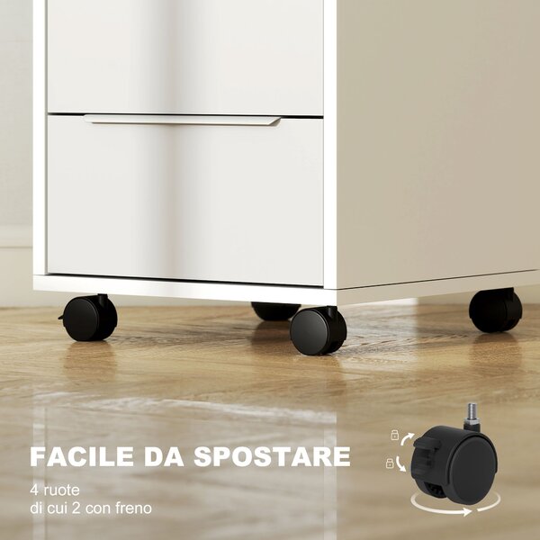 HOMCOM Schedario per Ufficio a 3 Cassetti con Chiavi di Sicurezza e 4 Ruote, in Legno, 40x40x63.5 cm, Bianco e Grigio | Aosom Italy