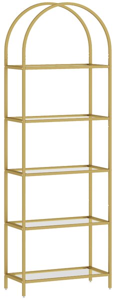 HOMCOM Scaffale Portaoggetti ad Arco a 5 Ripiani in Acciaio e Vetro Temperato, 60x30x175 cm, Oro | Aosom Italy