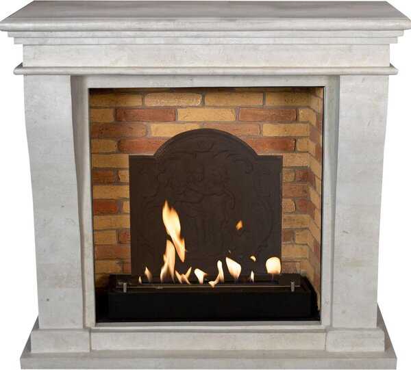 Caminetto a etanolo Xaralyn - Kreta-Mini BME-SWP - pietra naturale levigata bianca - riscaldamento a 3 kW - caminetto da incasso incluso - caminetto decorativo