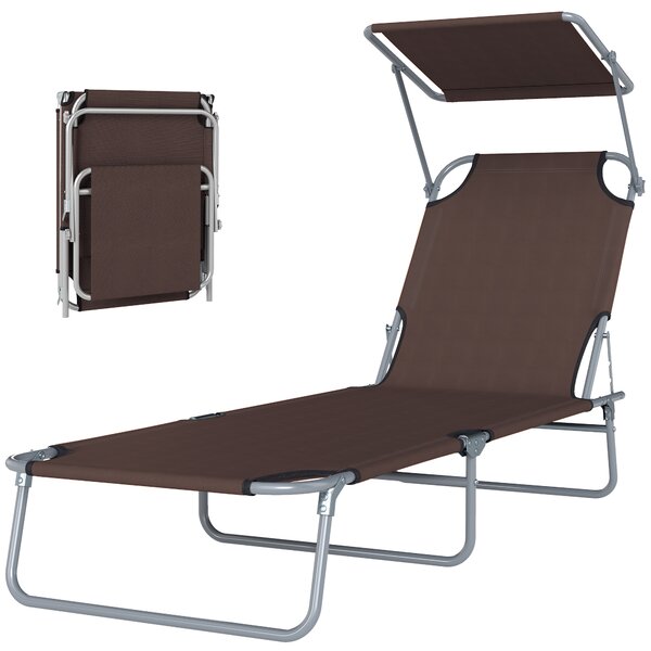 Outsunny Sdraio Lettino da Giardino Pieghevole e Regolabile con Tettuccio in Tessuto, 187x58x36cm, Marrone | Aosom Italy