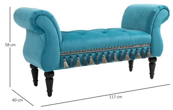 HOMCOM Panca Fondo Letto Imbottita in Gommapiuma, Legno e Poliestere, 117x40x58 cm, Blu