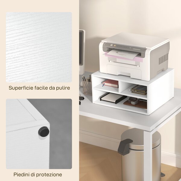 HOMCOM Mobile Porta Stampante da Ufficio con 3 Ripiani Aperti a 2 Livelli, 47x40x22.5 cm, Bianco | Aosom Italy