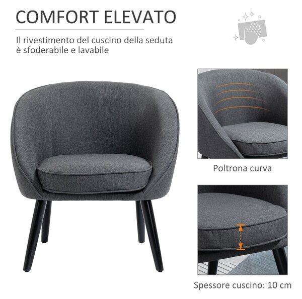 HOMCOM Sedia da pranzo sedia da soggiorno sedia da ufficio sedia imbottita moderna poliestere legno grigio 71 x 65 x 75 cm