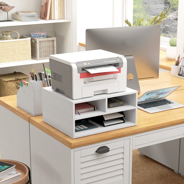HOMCOM Mobile Porta Stampante da Ufficio con 3 Ripiani Aperti a 2 Livelli, 47x40x22.5 cm, Bianco | Aosom Italy