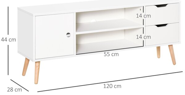 HOMCOM Mobile TV Moderno in Legno Bianco, Mobile Porta TV di Design per TV Max. 50" 120x28x44cm
