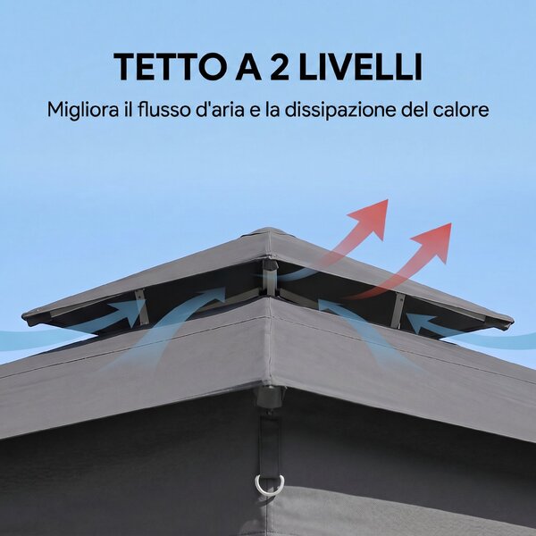 Outsunny Gazebo da Giardino ad Altezza Regolabile con Luci LED, in Acciaio e tessuto Oxford, 336x336x250-270 cm, Grigio|Aosom