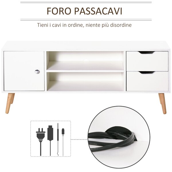 HOMCOM Mobile TV Moderno in Legno Bianco, Mobile Porta TV di Design per TV Max. 50" 120x28x44cm