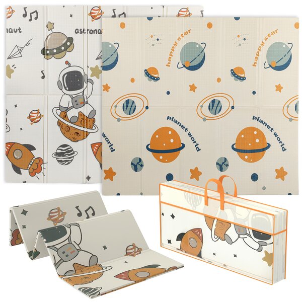 AIYAPLAY Tappeto per Bambini 0-6 Anni a Tema Spazio con Superficie Impermeabile in XPE Multicolore, 196x176x1.5 cm | Aosom Italy