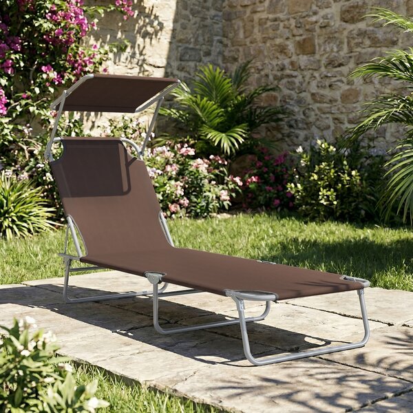 Outsunny Sdraio Lettino da Giardino Pieghevole e Regolabile con Tettuccio in Tessuto, 187x58x36cm, Marrone | Aosom Italy