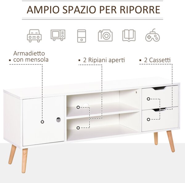HOMCOM Mobile TV Moderno in Legno Bianco, Mobile Porta TV di Design per TV Max. 50" 120x28x44cm