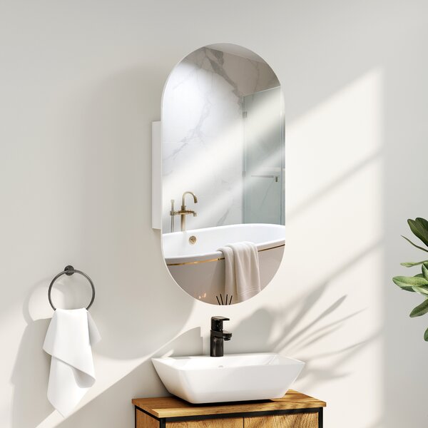 HOMCOM Specchio Bagno Ovale Moderno con Armadietto e Due Ripiani, 45x90 cm, Bianco | Aosom Italy