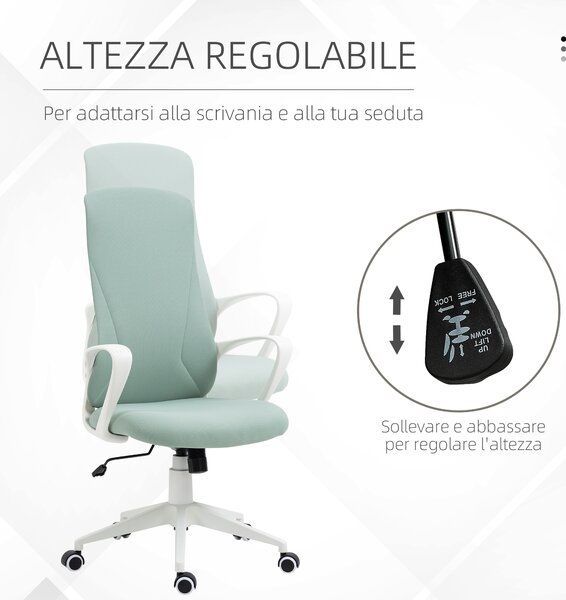 Vinsetto Sedia da Ufficio Ergonomica e Imbottita con Altezza Regolabile e Dondolo, 62x56x110-119.5 cm, Verde | Aosom Italy
