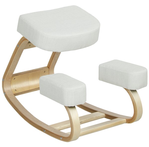 Vinsetto Sedia Ergonomica con Inginocchiatoio in Legno di Betulla e Cuscino, 51x69x58 cm, Crema | Aosom Italy