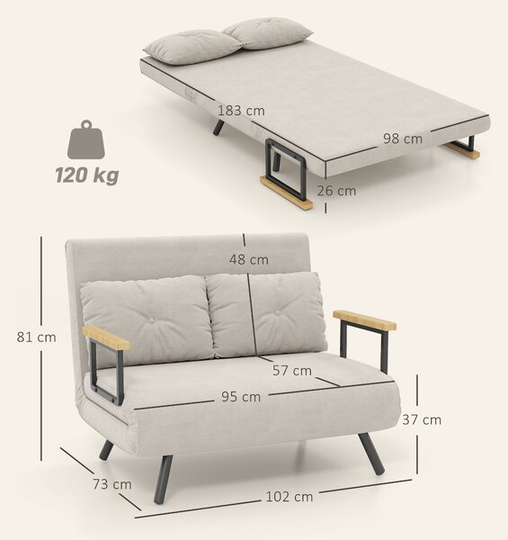HOMCOM Divano Letto 3 in 1 in Tessuto Effetto Velluto con Schienale Regolabile e 2 Cuscini, 102x73x81 cm, Beige | Aosom Italy