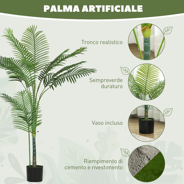 HOMCOM Pianta Finta Palma Areca Alta 150 cm per Interni con Vaso, Decorazione per Casa e Ufficio, Verde | Aosom Italy