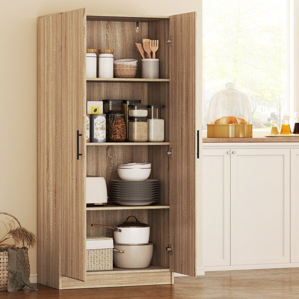 HOMCOM Credenza Cucina Moderna con 2 Ripiani Regolabili e Ante a Chiusura Ammortizzata, 75x40x165 cm, Legno | Aosom Italy
