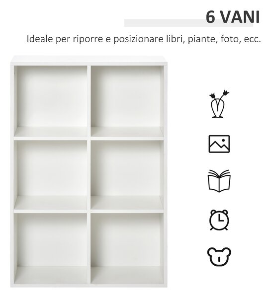 HOMCOM Mobile Libreria Moderno a 6 Cubi in Legno, 65.5x30x97.5 cm, Bianco | Aosom Italy