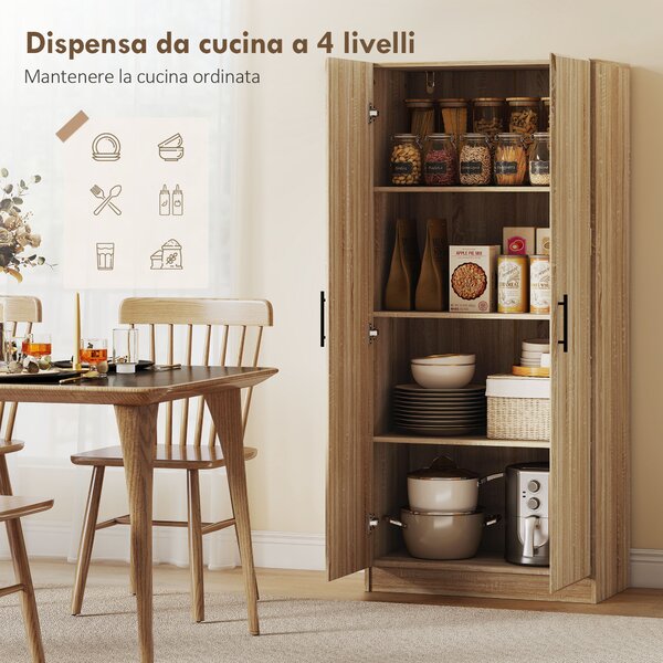 HOMCOM Credenza Cucina Moderna con 2 Ripiani Regolabili e Ante a Chiusura Ammortizzata, 75x40x165 cm, Legno | Aosom Italy