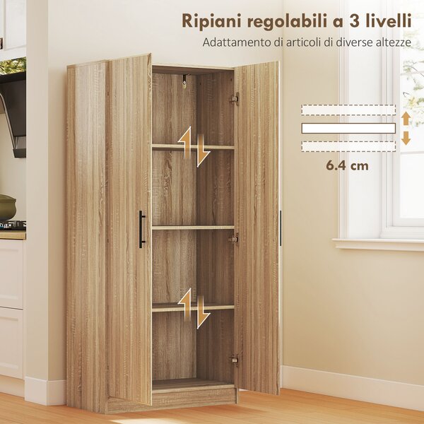 HOMCOM Credenza Cucina Moderna con 2 Ripiani Regolabili e Ante a Chiusura Ammortizzata, 75x40x165 cm, Legno | Aosom Italy