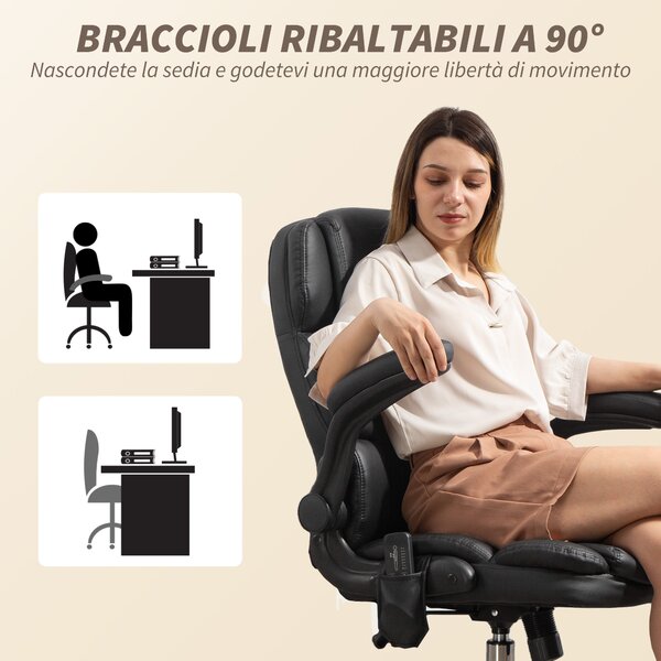HOMCOM Poltrona da Ufficio Massaggiante a 4 Punti con Riscaldamento e Braccioli Ribaltabili, Nero | Aosom Italy