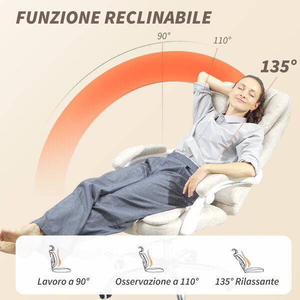 Vinsetto Sedia da Ufficio Massaggiante in Tessuto Effetto Pelle Traspirante con Telecomando e Altezza Regolabile, Crema | Aosom Italy