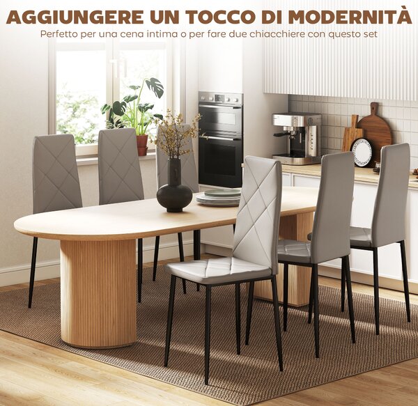 HOMCOM Set di 6 Sedie da Pranzo Moderne con Schienale Alto in Finta Pelle e Acciaio, 41x50x97 cm, Grigio | Aosom Italy