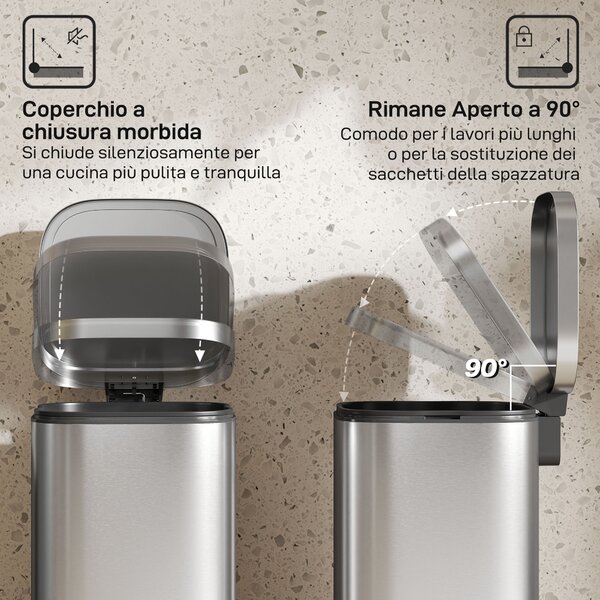 HOMCOM Pattumiera a Pedale da 30L con Secchio Rimovibile, in Metallo e PP, 29x36x59.5 cm, Argento | Aosom Italy