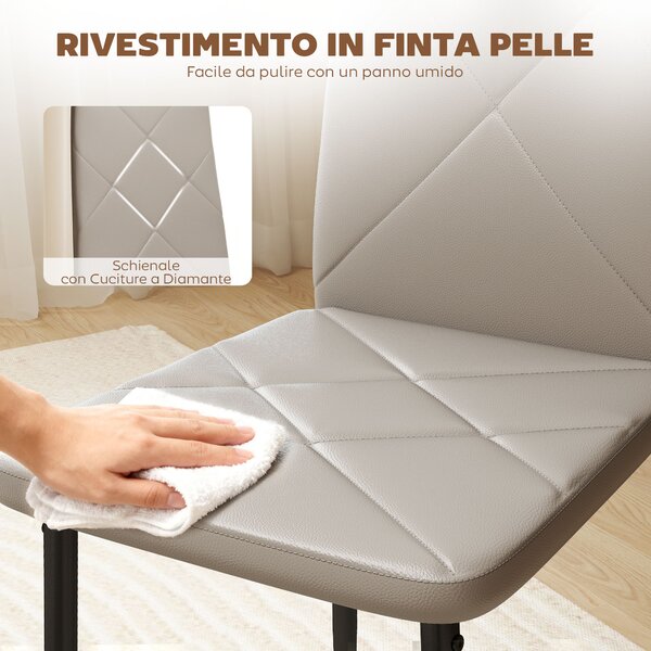 HOMCOM Set di 6 Sedie da Pranzo Moderne con Schienale Alto in Finta Pelle e Acciaio, 41x50x97 cm, Grigio | Aosom Italy