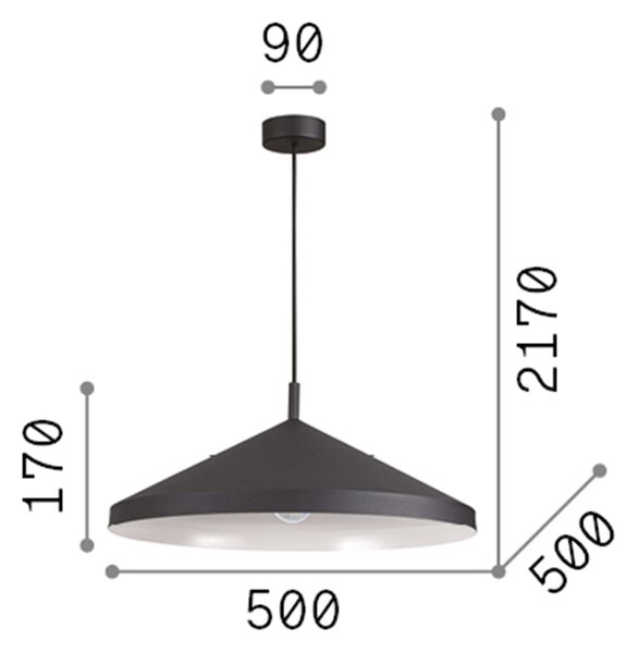 Sospensione Industrial-Minimal Yurta Metallo Nero 1 Luce E27 D50