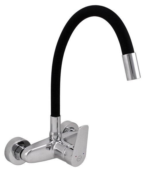 Aquanello Casa - Rubinetto da cucina a parete cromato con bocca flessibile alta CR-1301-CS