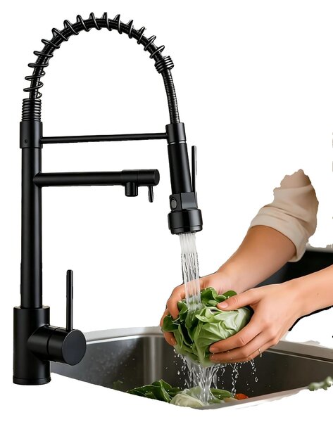 Rubinetto da cucina, doccetta estraibile, rotazione a 360 gradi, nero opaco, G3/8-a