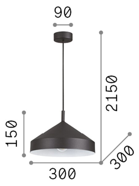 Sospensione Industrial-Minimal Yurta Metallo Nero 1 Luce E27 D30