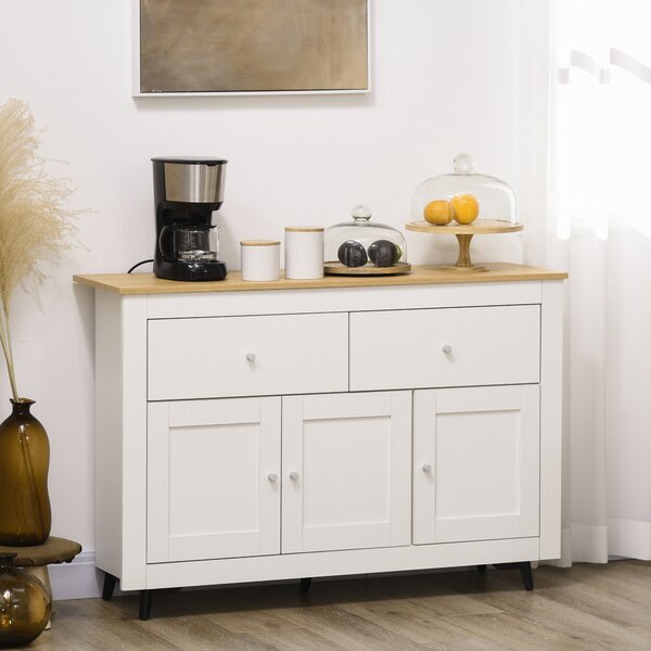 HOMCOM Credenza Buffet in Legno con 2 Cassetti e 2 Armadietti, 117x35x80 cm, Bianco e color Legno | Aosom Italy