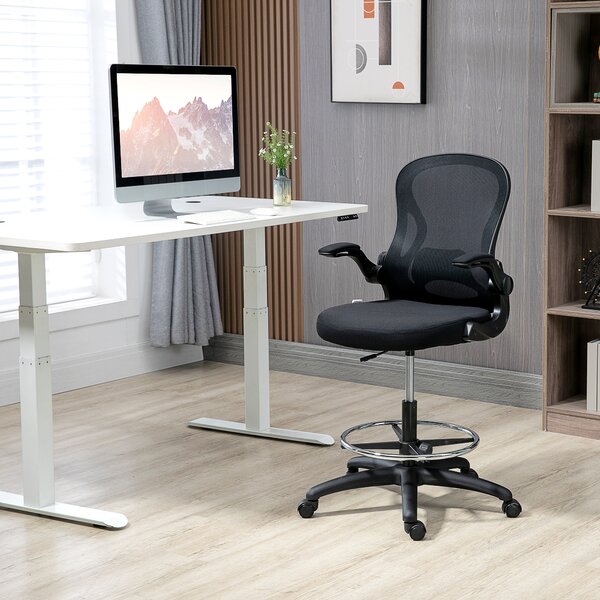 Vinsetto Sedia da Ufficio con Supporto Lombare, Altezza Regolabile e Braccioli Ribaltabili, 59x65x102-122 cm, Nero | Aosom Italy