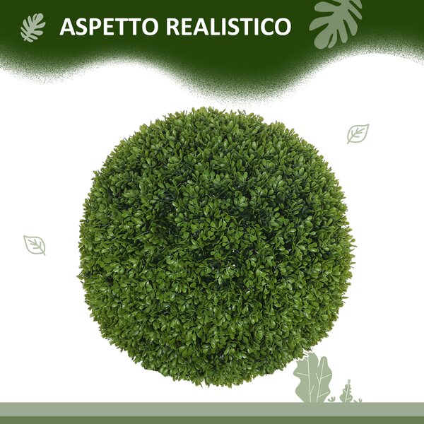 HOMCOM Set di 2 Piante Finte Sfera di Bosso Ø50cm, Piante Artificiali Decorative da Interno ed Esterno, Verde | Aosom Italy
