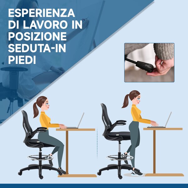 Vinsetto Sedia da Ufficio con Supporto Lombare, Altezza Regolabile e Braccioli Ribaltabili, 59x65x102-122 cm, Nero | Aosom Italy