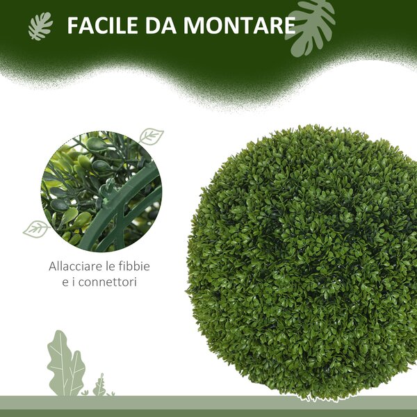 HOMCOM Set di 2 Piante Finte Sfera di Bosso Ø50cm, Piante Artificiali Decorative da Interno ed Esterno, Verde | Aosom Italy