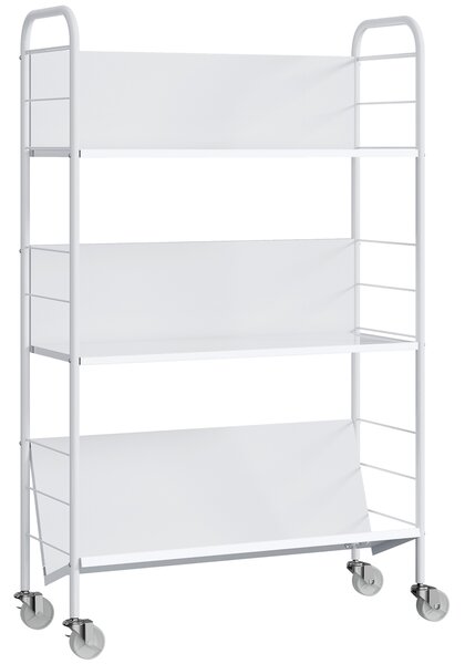 HOMCOM Carrello Portalibri Moderno a 3 Livelli con Ruote Girevoli per Libri e Riviste, 69x26x108 cm, Bianco | Aosom Italy