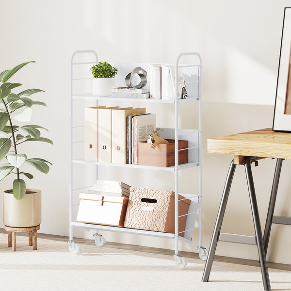 HOMCOM Carrello Portalibri Moderno a 3 Livelli con Ruote Girevoli per Libri e Riviste, 69x26x108 cm, Bianco | Aosom Italy