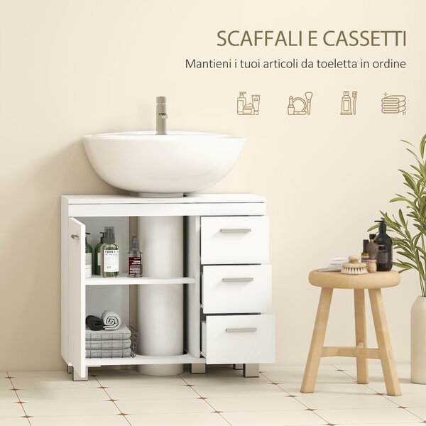 HOMCOM Mobile Moderno Sottolavabo Bagno con Armadietto, Ripiani e Cassetti, 70x30x64cm, Bianco | Aosom Italy