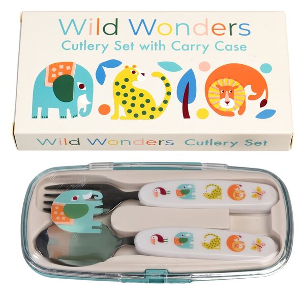 Posate per bambini color crema in acciaio inox 2 pz Wild Wonders – Rex London