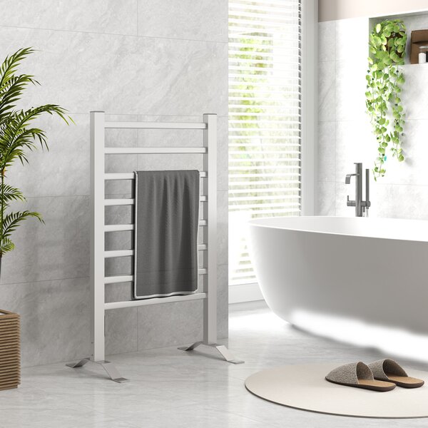 HOMCOM Scaldasalviette Elettrico da Terra o Parete 150W con 8 Barre e Timer 2-4 Ore, 53x35x90 cm, Argento | Aosom Italy