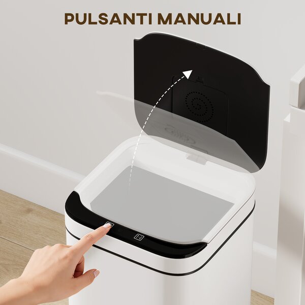 HOMCOM Bidone per Immondizia da 13L con Sensore e Spazio per Deodoranti, in Acciaio e PP, 24x24x41 cm, Bianco e Nero | Aosom Italy