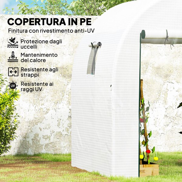 Outsunny Serra a Tunnel per Orto 1.8x1.8x2 m in Acciaio e PE Anti UV con Porte Avvolgibili e Finestre, Bianca | Aosom Italy