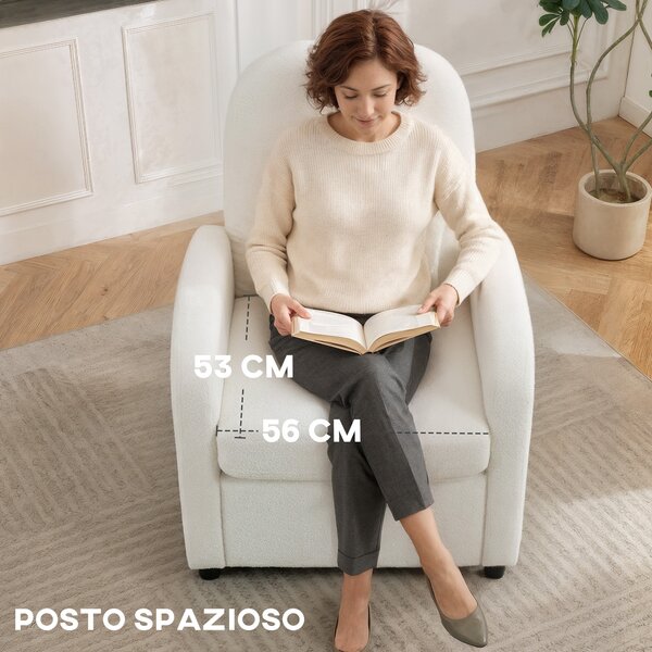 HOMCOM Poltrona Moderna con Spazio Contenitore a Scomparsa e Cuscino, Rivestimento in Pile Teddy, 76x77x95 cm, Crema | Aosom Italy