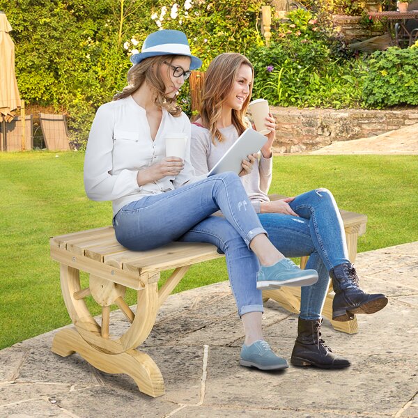 Outsunny Panchina da Giardino 2 Posti a Doghe con Gambe a Ruota di Carro, in Legno, 98x50x39.5 cm, color Legno | Aosom Italy